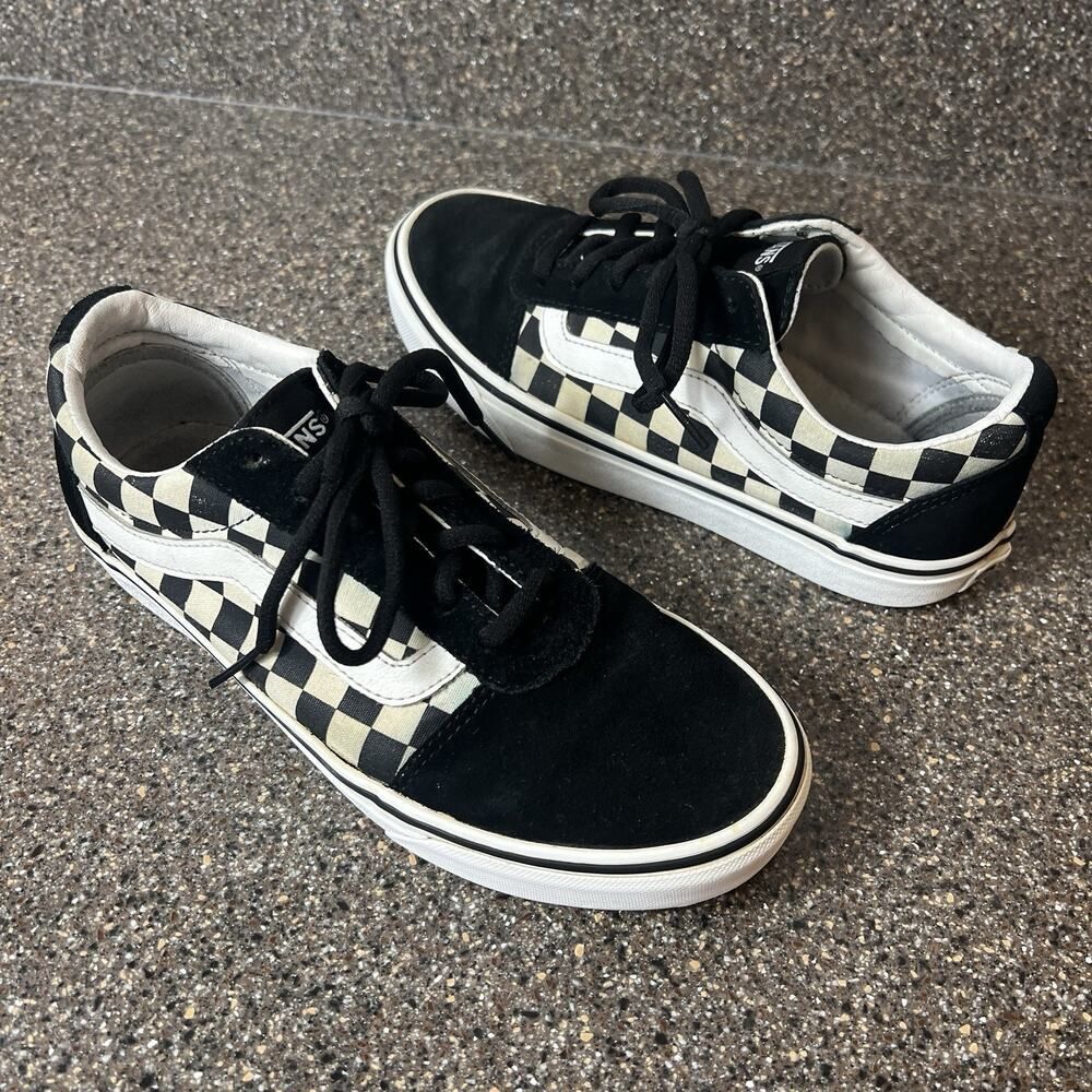 VANS Old Skool Black Check Suede Canvas Skate Shoe Womens Sz 7.5 Low Top Lace Up